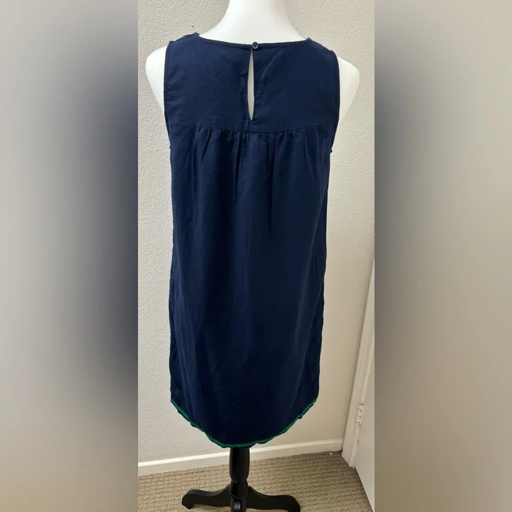 J Crew linen embroidered shift‎ dress, navy and green, with pockets XS, bohemian